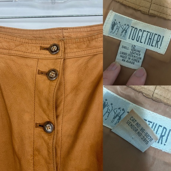Vintage Together Tan Brown Genuine Leather Pencil Skirt - Picture 8 of 8